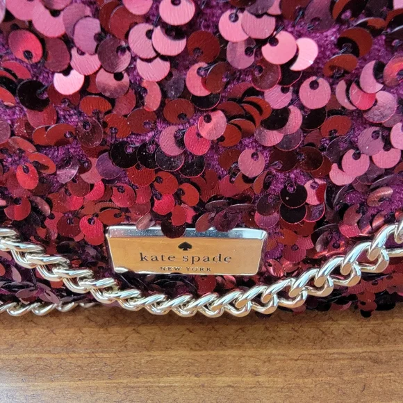 Kate Spade Kiki Deep Berry Burgandy Sequin Convertible Shoulder Bag Purse - Picture 10 of 15
